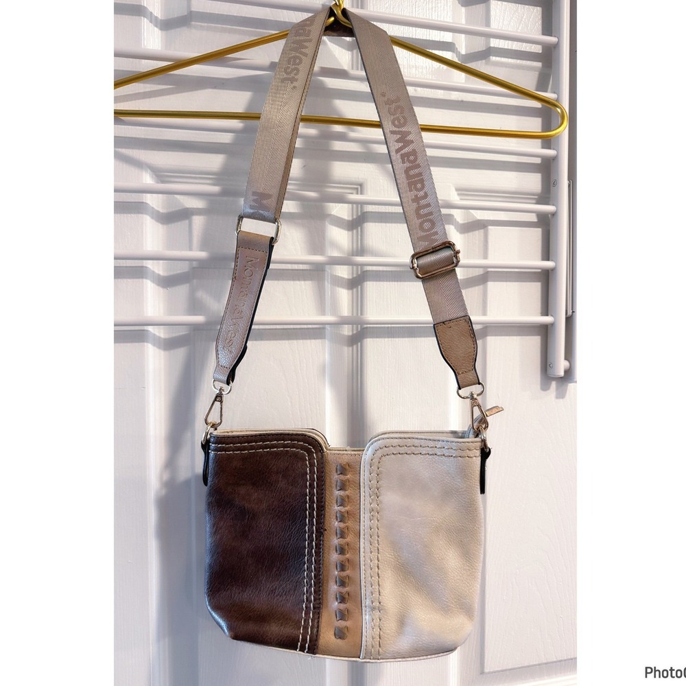 Montana West Colorblock Crossbody Bag Beige Brown Tan Zip Inner Pockets